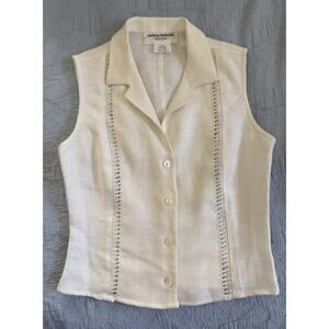 Vintage Patricia Morange White Linen 90s Y2K Cropped Blouse Shirt Sz XS S Italy